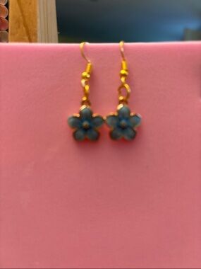 Gold-Tone Blue Flower Drop Earrings